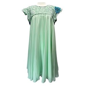 Mint Green Crochet & Chiffon Mini Babydoll Dress KAS New York Fairy Retro Flower